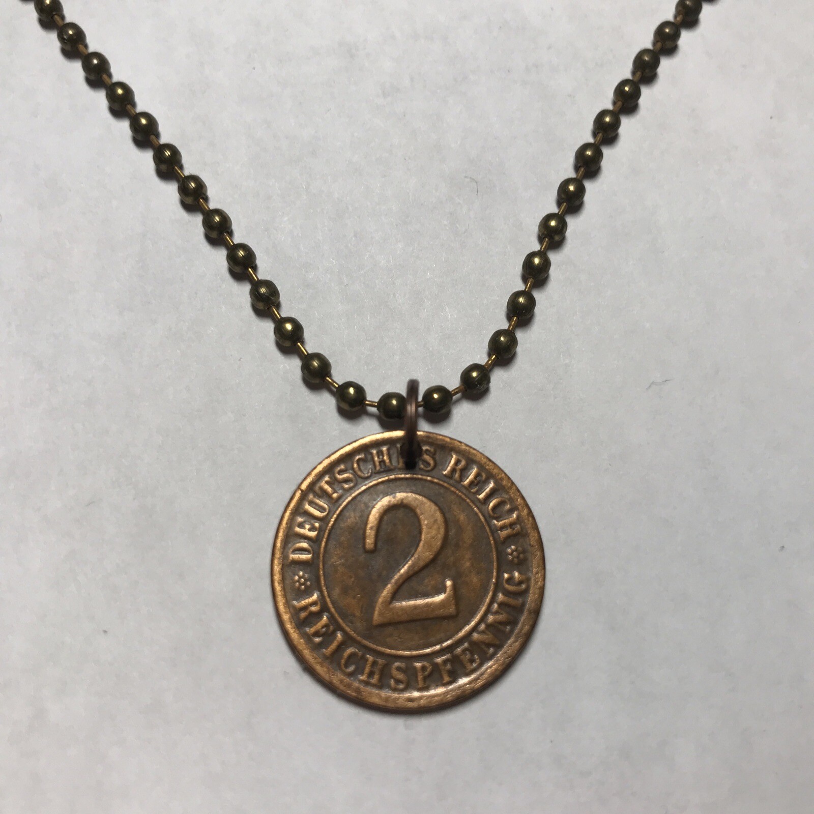 🔥 Real German 1924 J Germany 2 Reichspfennig Wheat Coin Pendant. Great 🎁