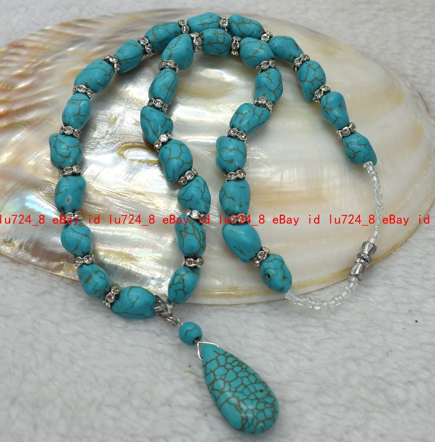Beautiful 10x14mm Blue Turquoise Irregular Gemstone Teardrop Pendant Necklace