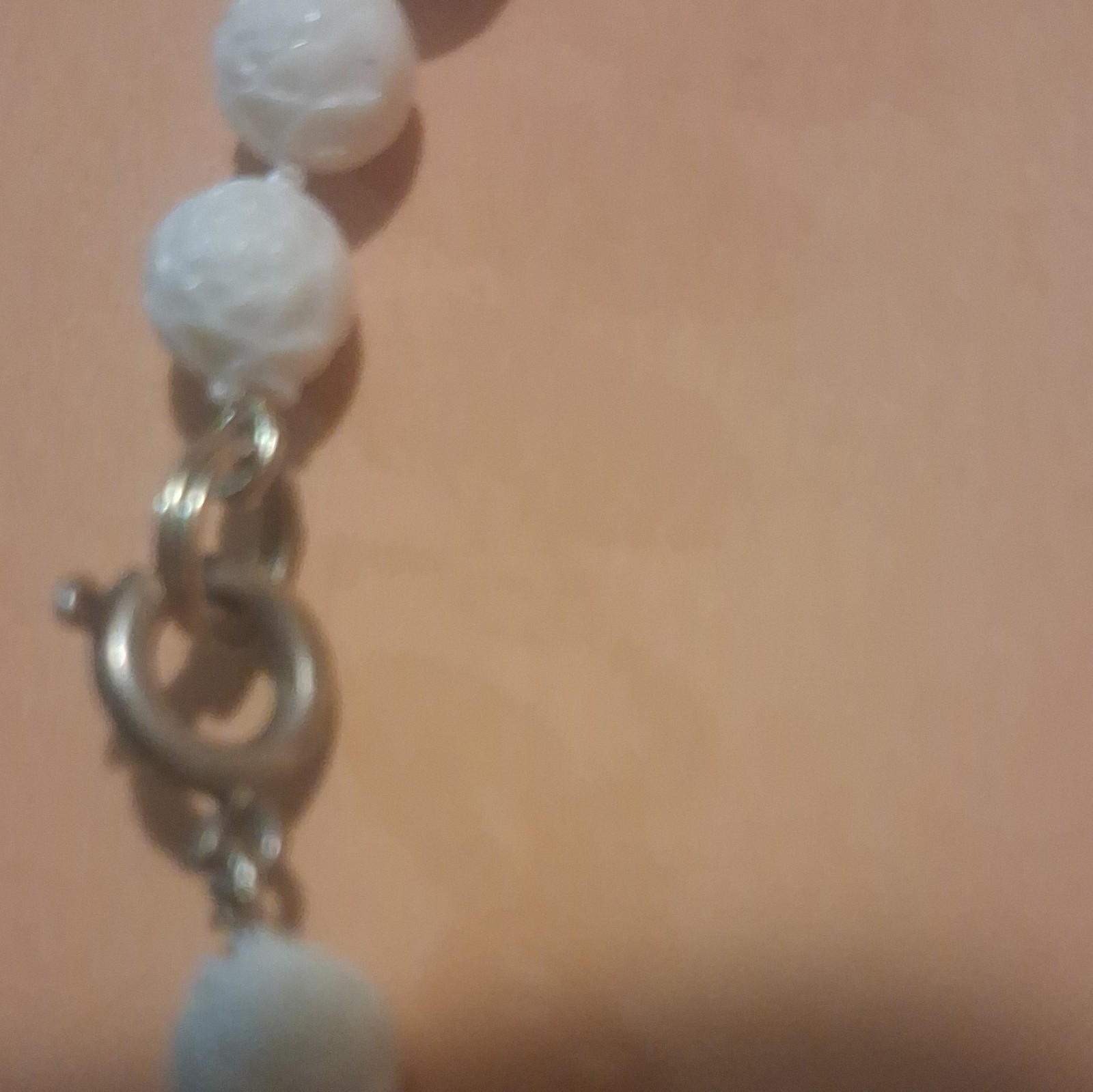 White Plastic Beaded Necklace, Elephant Charm Links, Spring Ring Closure