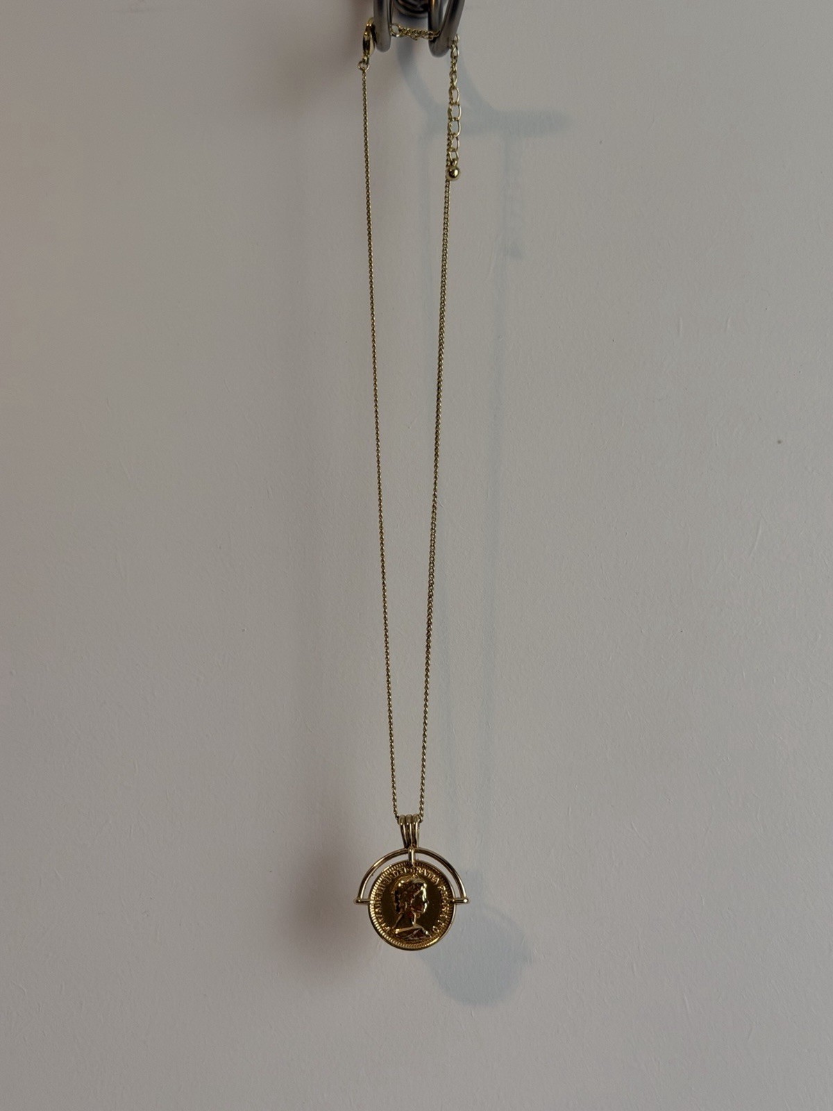 Gold Tone Coin Pendant Necklace Snake Chain Round Coins Charm