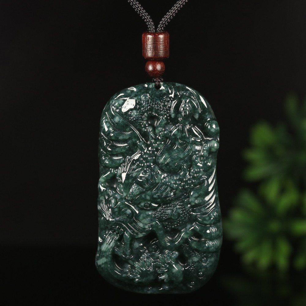 Certified Grade A Green 100% Natural Jade Jadeite Pendant Dragon Kwan-yin 00567