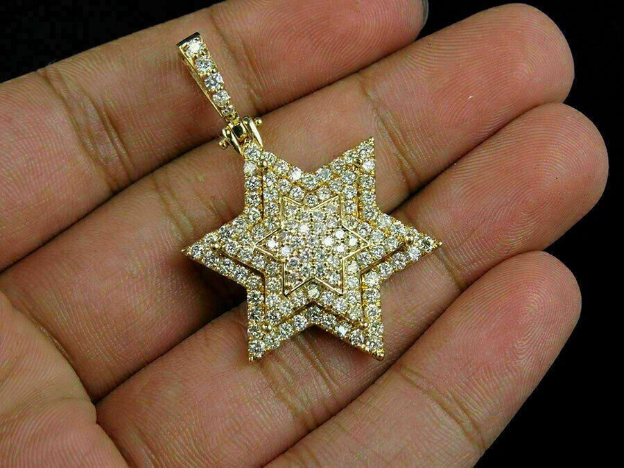 3.00 Ct Round Lab Created Diamond Star Of David Pendant 14K Yellow Gold Finish