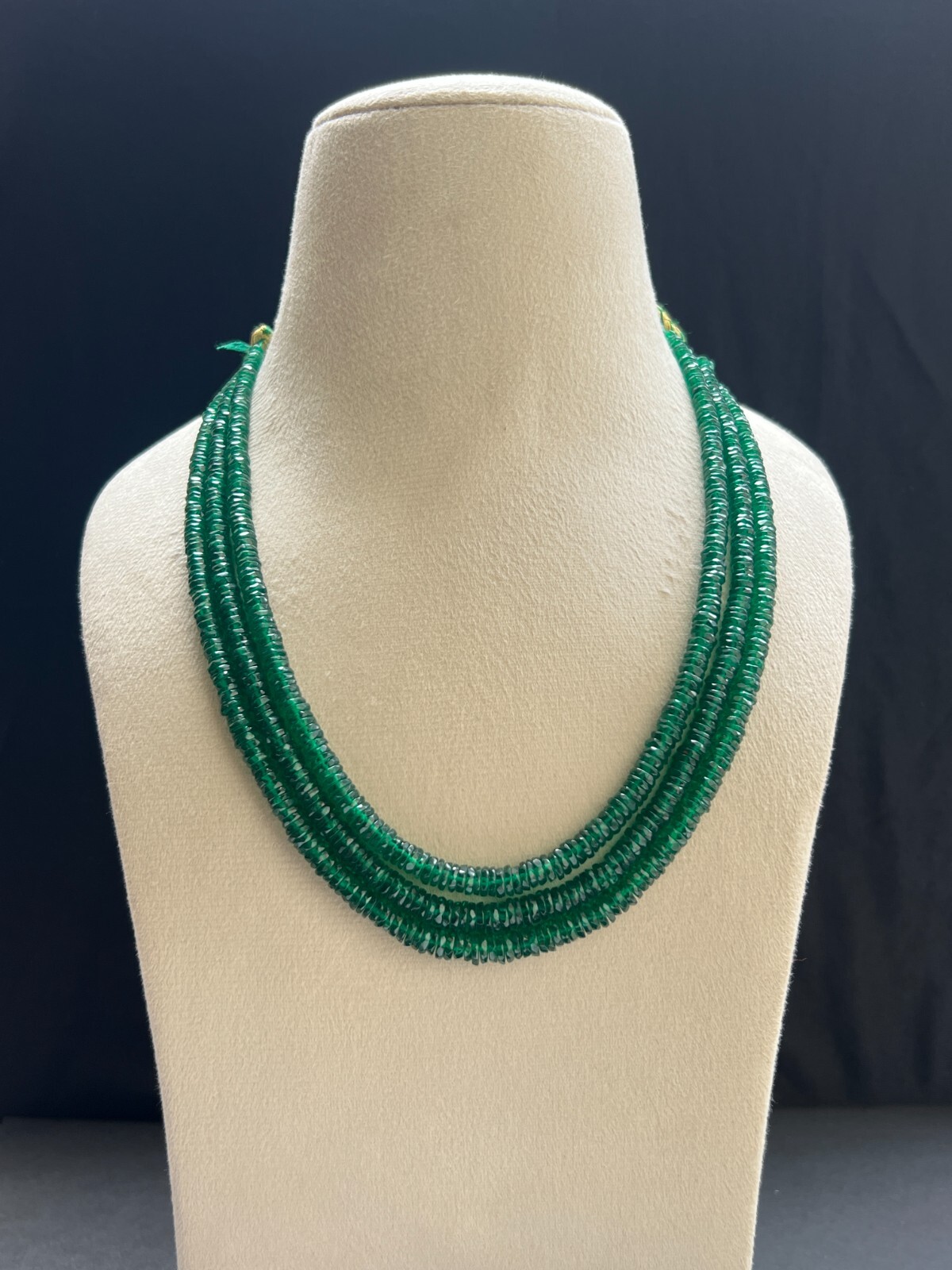 Emerald labbon facted 3 Layer Heishi Beads Necklace 18″ Handmade Layered Jewelry