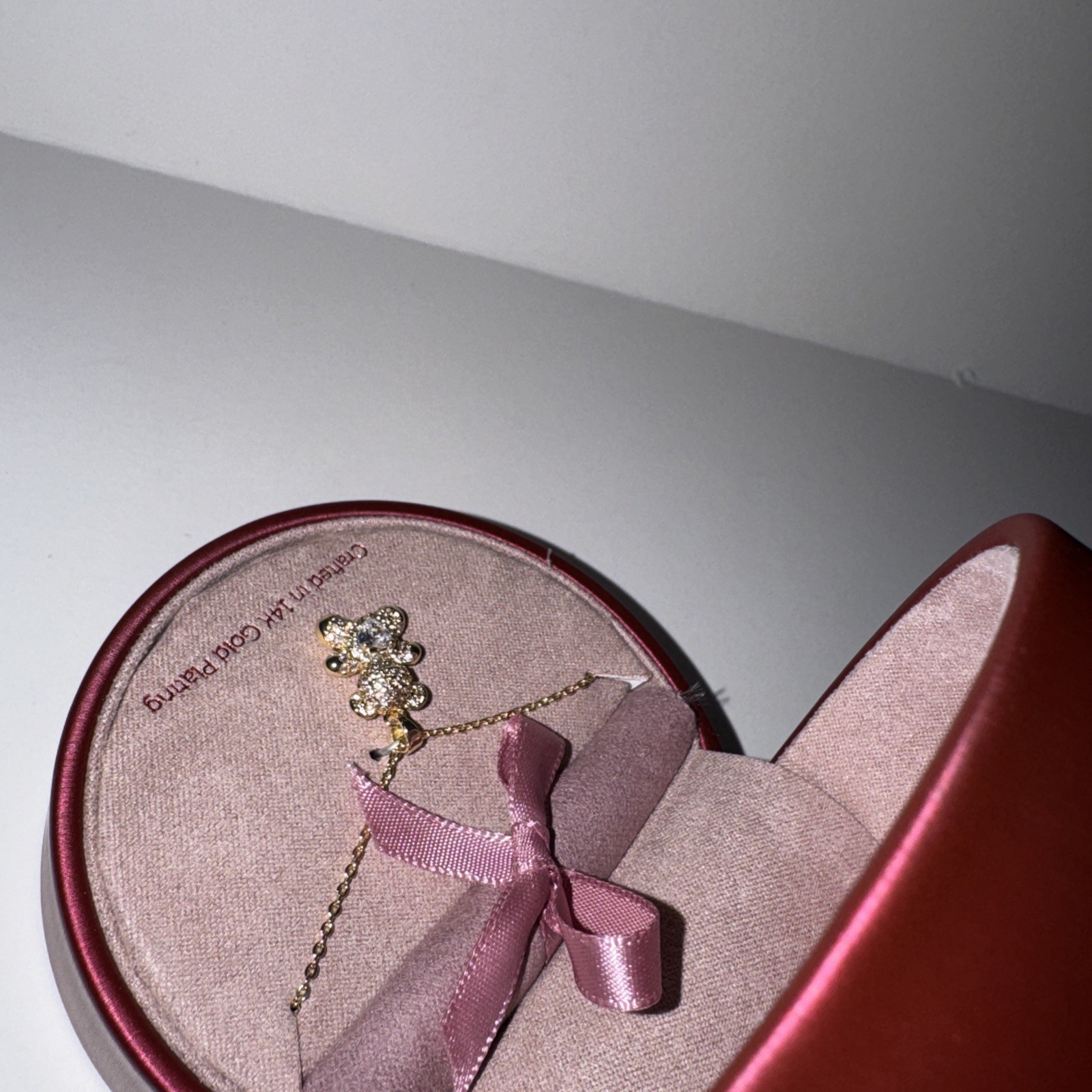 City Luxe Demi Fine Teddy Bear 14 Gold Plating Necklace, Cubic Zirconia Heart