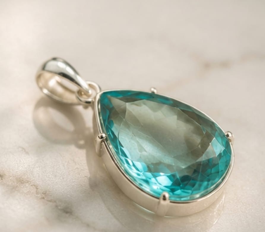 Certified 60 Ct Aquamarine Pendant Sterling Silver Pear Cut A+ Gemstone Jewelry