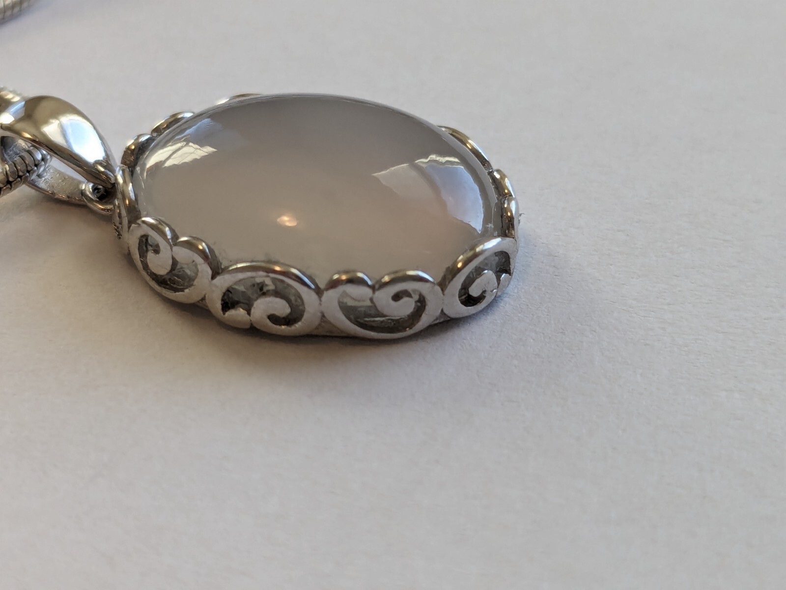 Natural Eye Clean Chalcedony 16x12mm Pendant with S925 gSetting/Rhodium Plating