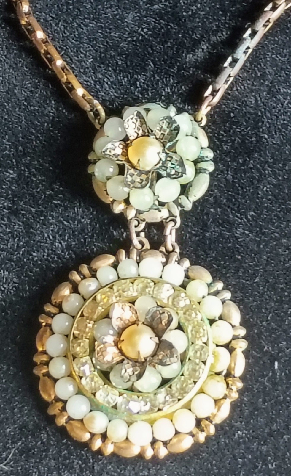 DESIGNER INSPIRED GOLD TONE METAL BEAD & RHINESTONE PENDANT CHAIN NECKLACE