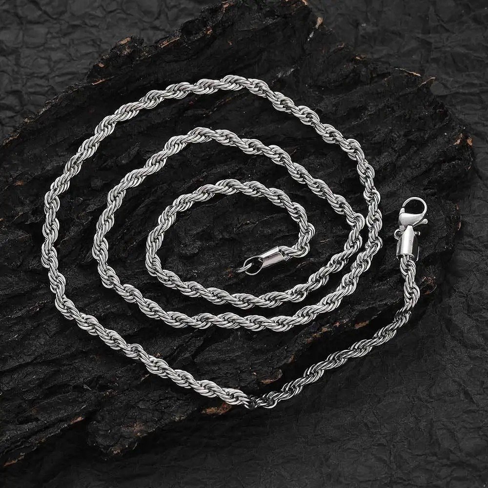 2-6mm Stainless Steel Twisted Rope Chain Necklace Silver Men Women 16-30″