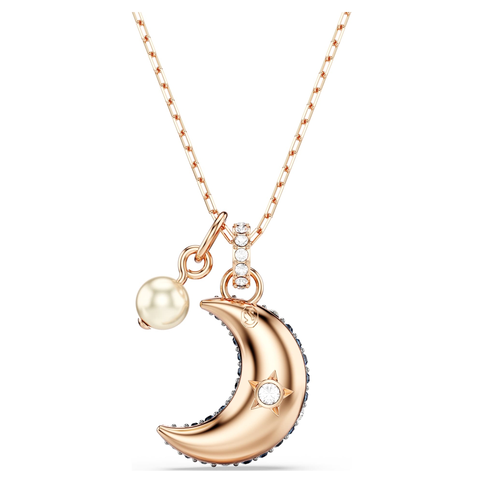 Swarovski Sublima Pendant Necklace Crystal Pearl Moon Rose Gold-Tone Plated