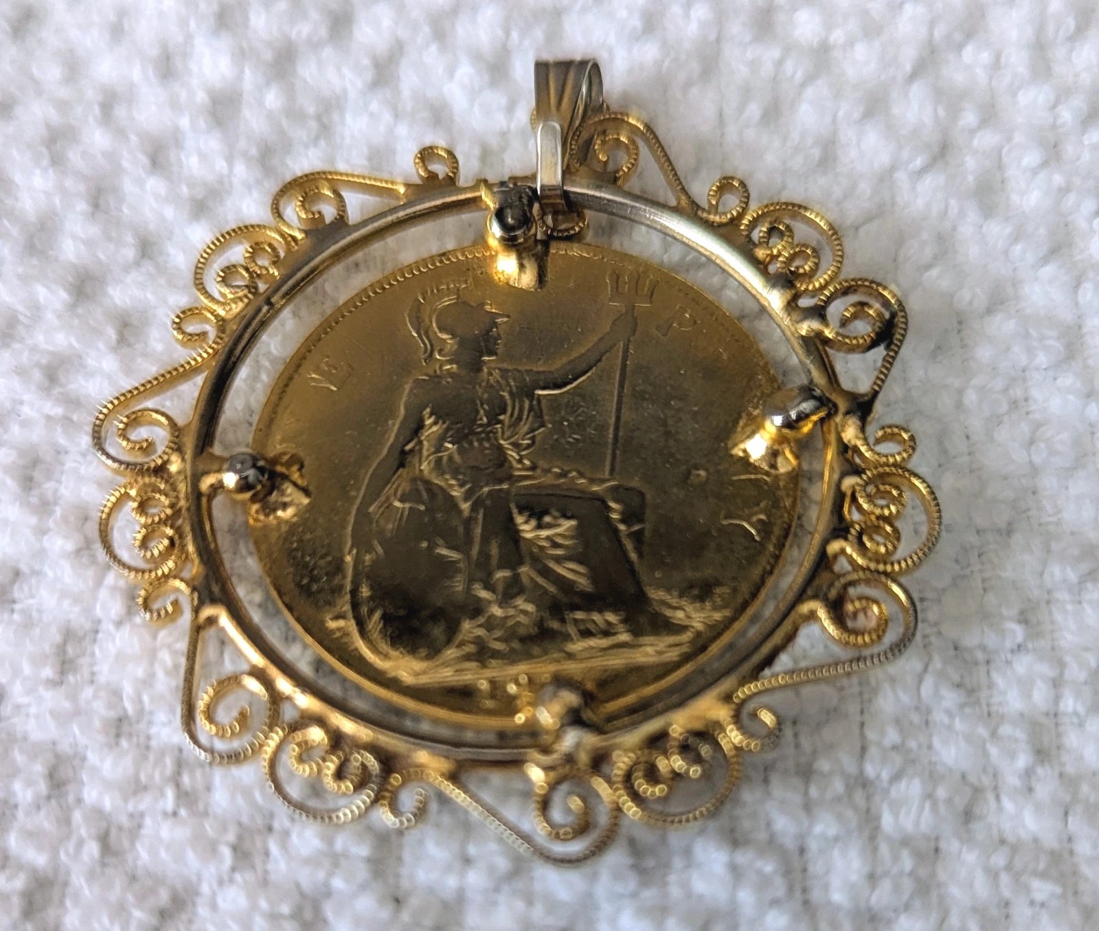 1916 Gold Plated English Penny King George Front & Queen Victoria Back Pendant