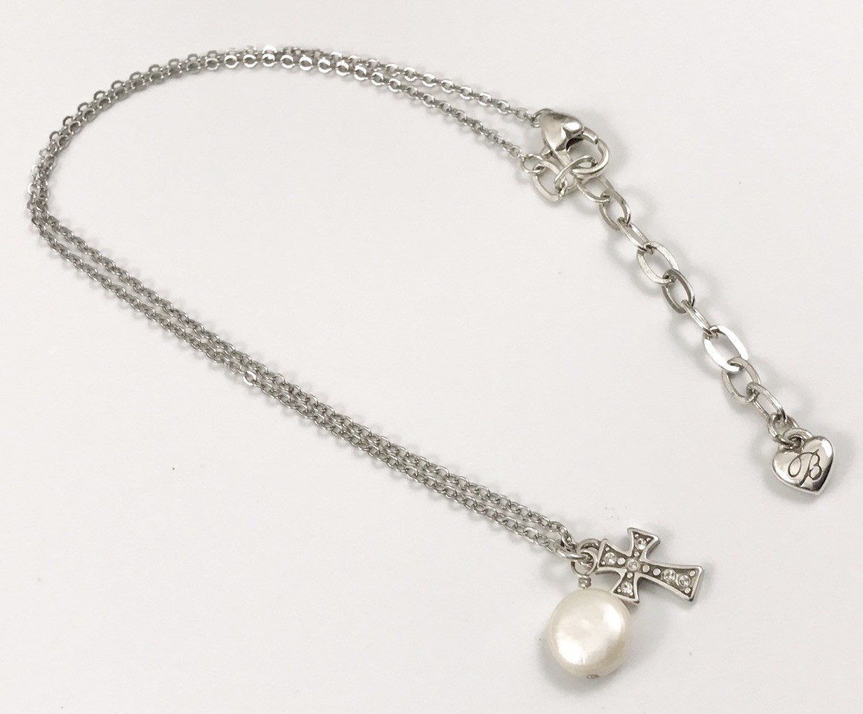 Brighton MARGARITA CROSS Silver Crystal Pearl Pendant Necklace. #515