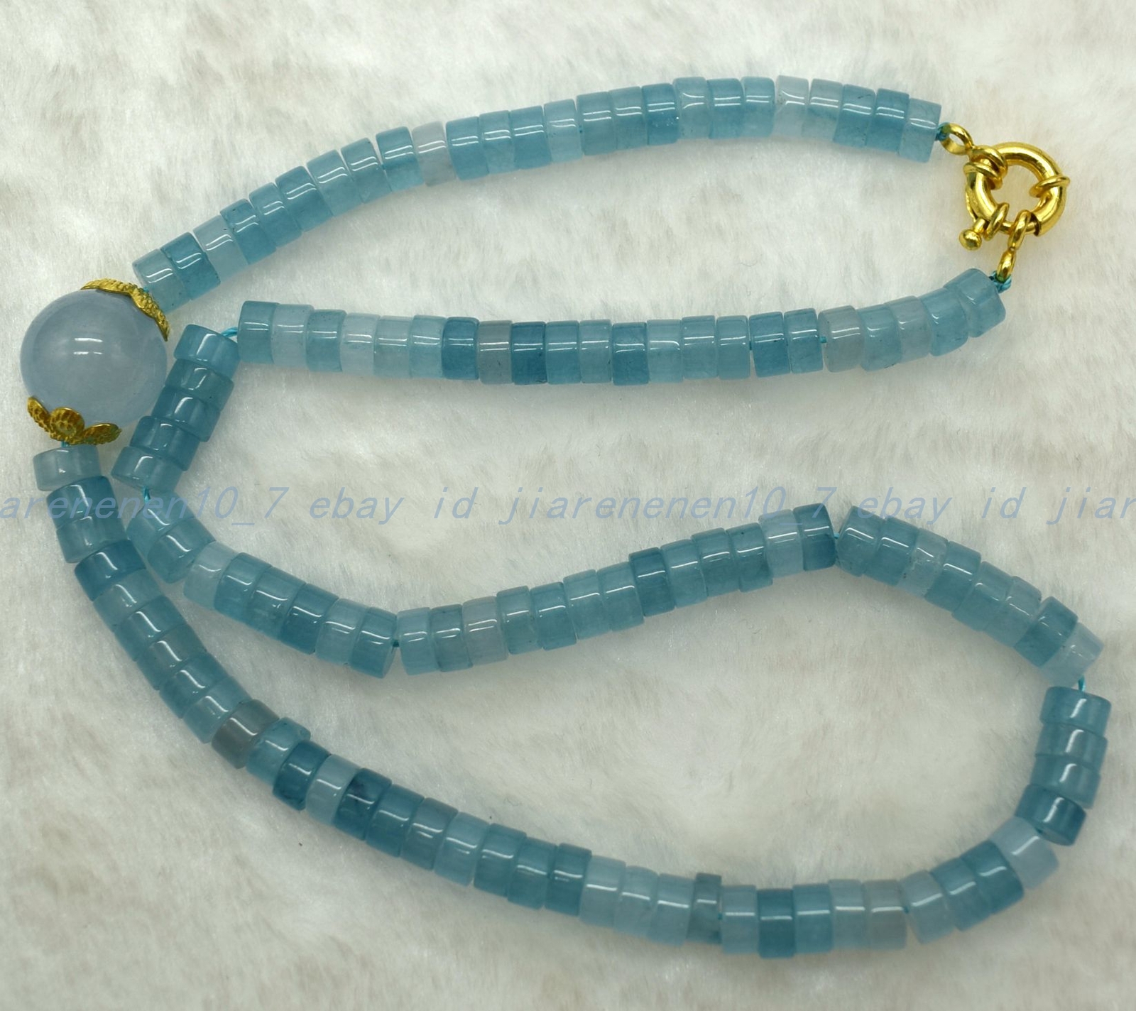 Fashion 3X6mm Blue Aqumarine Cylindrical Beads Gemstone Necklace 18-28″