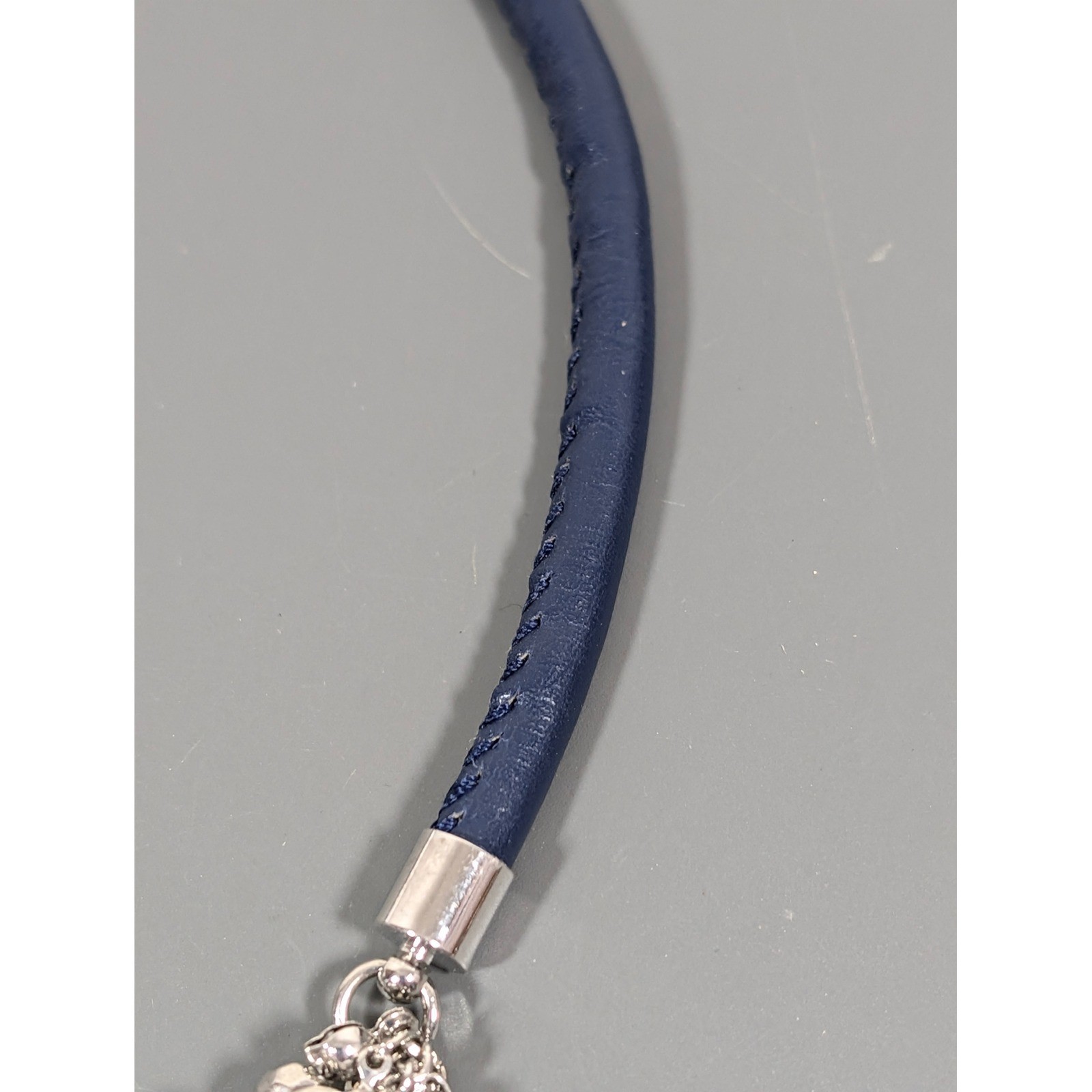 Blue Glass Bead Multi Chain Layered Statement Necklace Faux Leather 21″