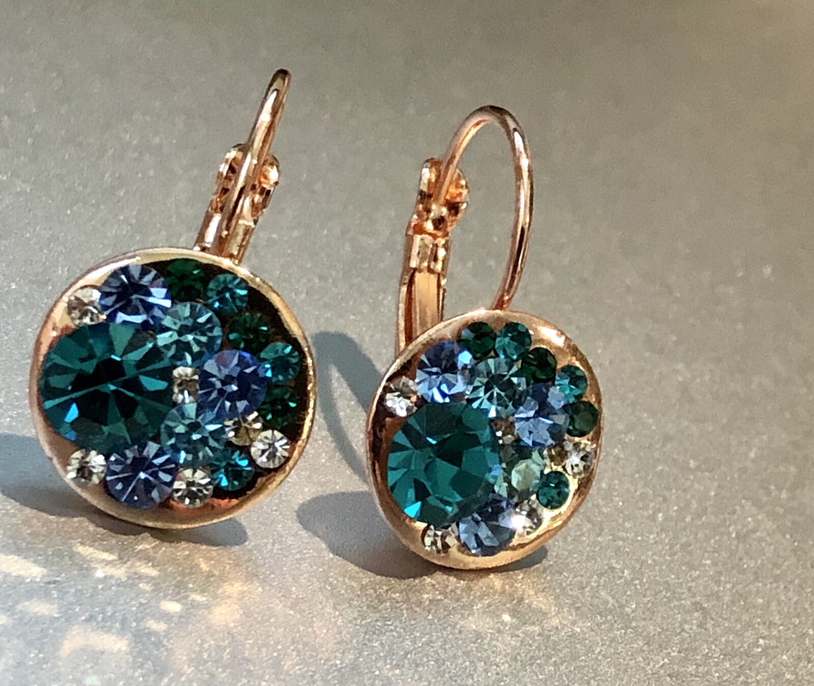 15mm Round Bella Blue Necklace Earrings Swarovski Crystal Rose Gold Plated Over