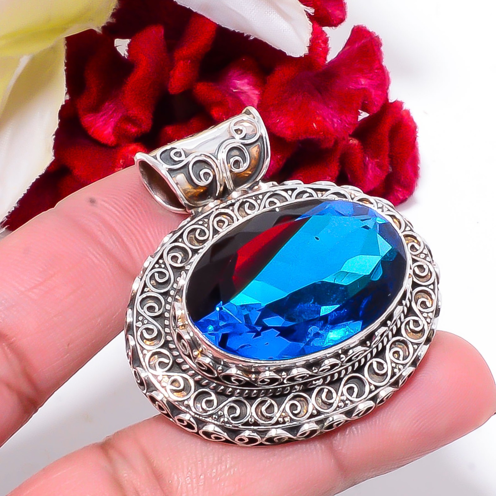 Red & Blue Bi-Colour Tourmaline Fine Art 925 Sterling Silver Pendant 1.64 Sku63