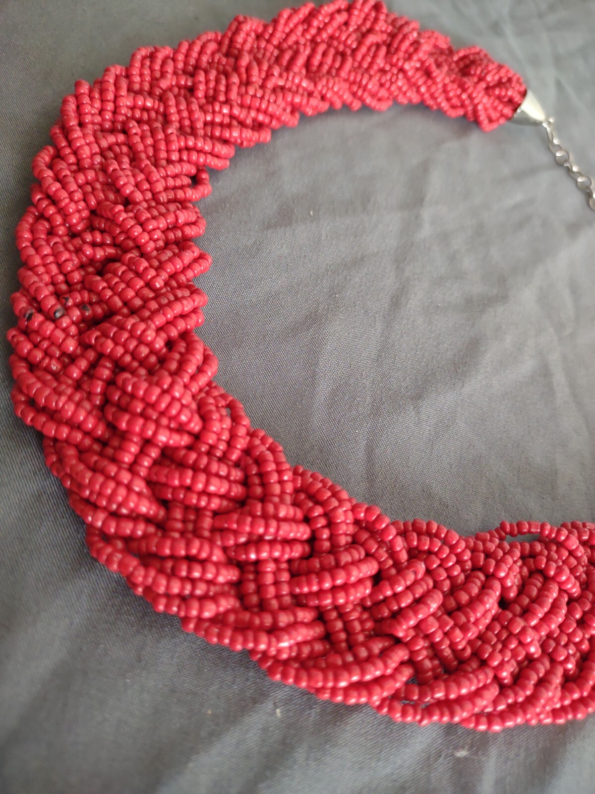 Statement Boho Glass Seed Bead Necklace Jewelry Lot Red Blue Chunky Braided