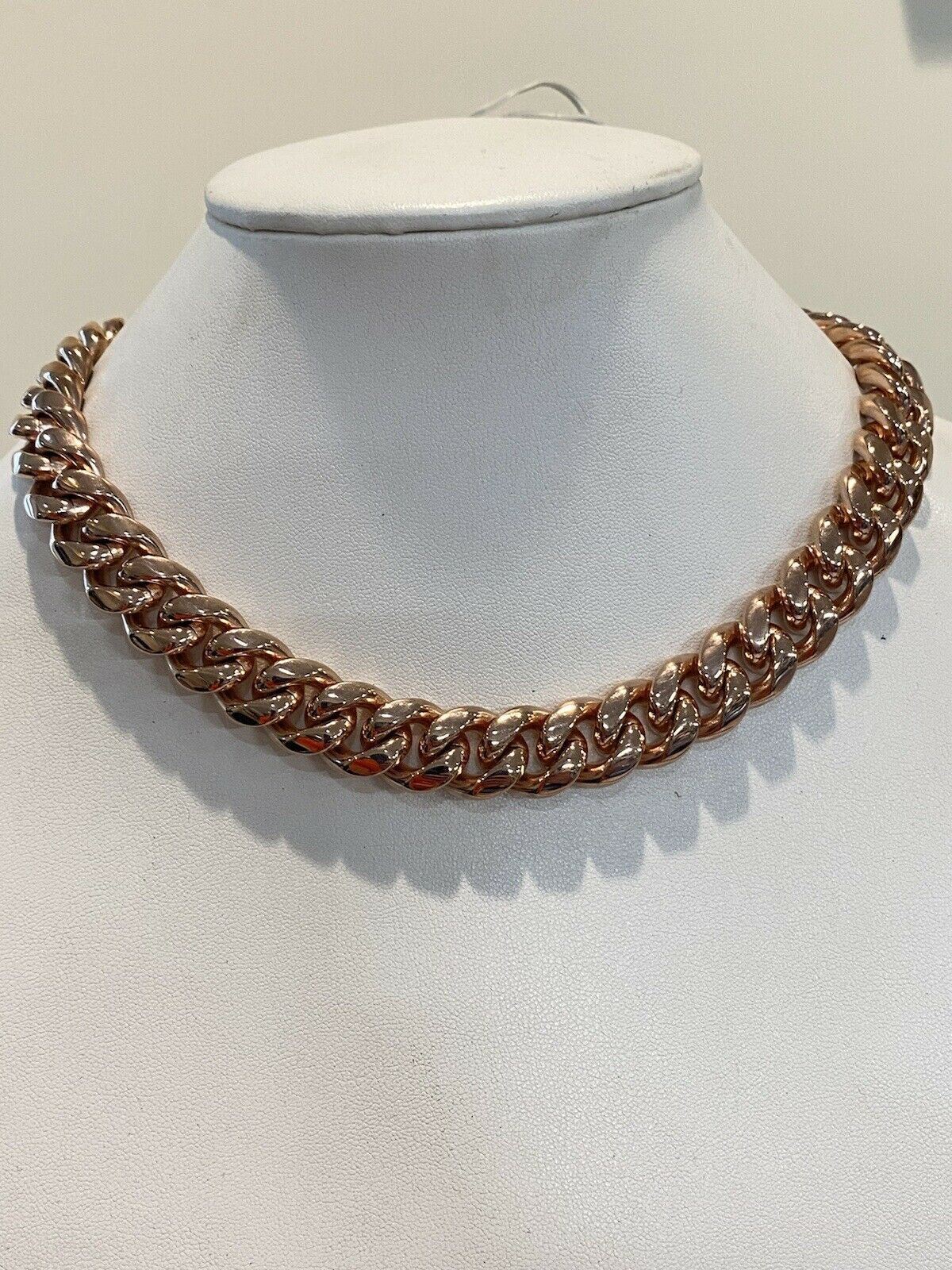 16mm 18″ Mens Miami Cuban Link Choker 14k Rose Gold Plated SS Hip Hop Chain