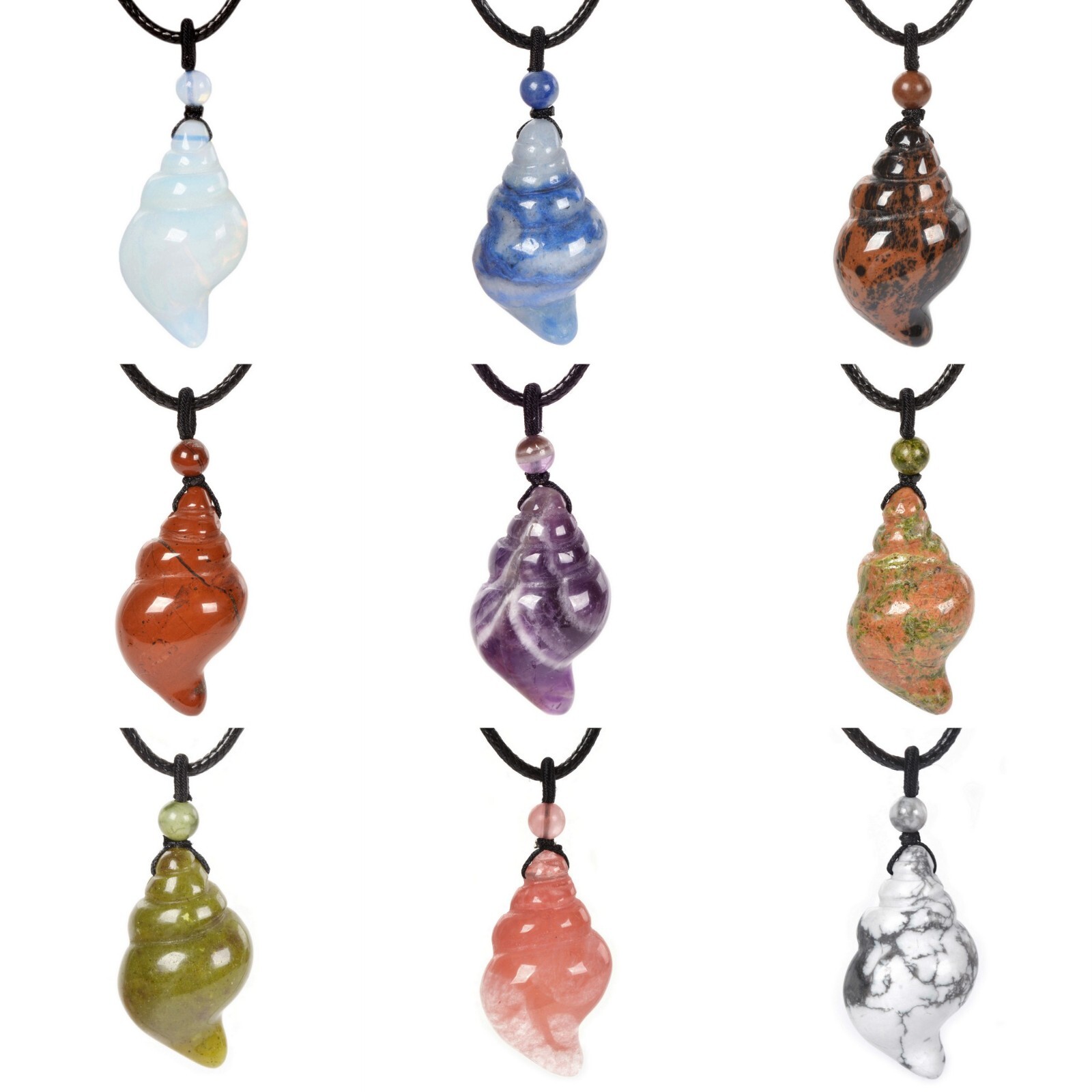 Natural Gemstone Carved Conch Shell 38mm Pendant Bead Jewelry Necklace 22 Inch