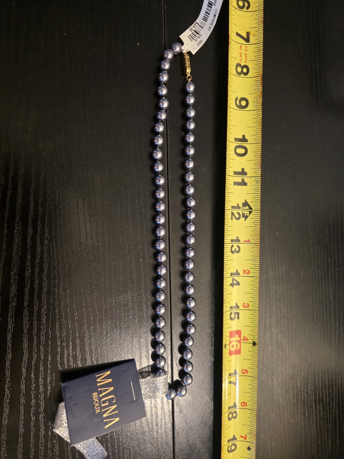 MAGNA BIJOUX Gray Simulated Pearl Glass Beaded Necklace 18″ Gold Plated Brass