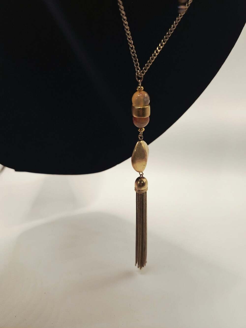 Gold-Tone Chain Necklace with Tassel and Beaded Pendant