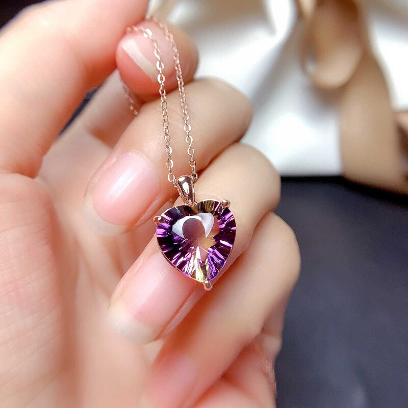 Love Heart Shaped Bi Color Tourmaline Gems Rose Gold Women Necklace Pendants New