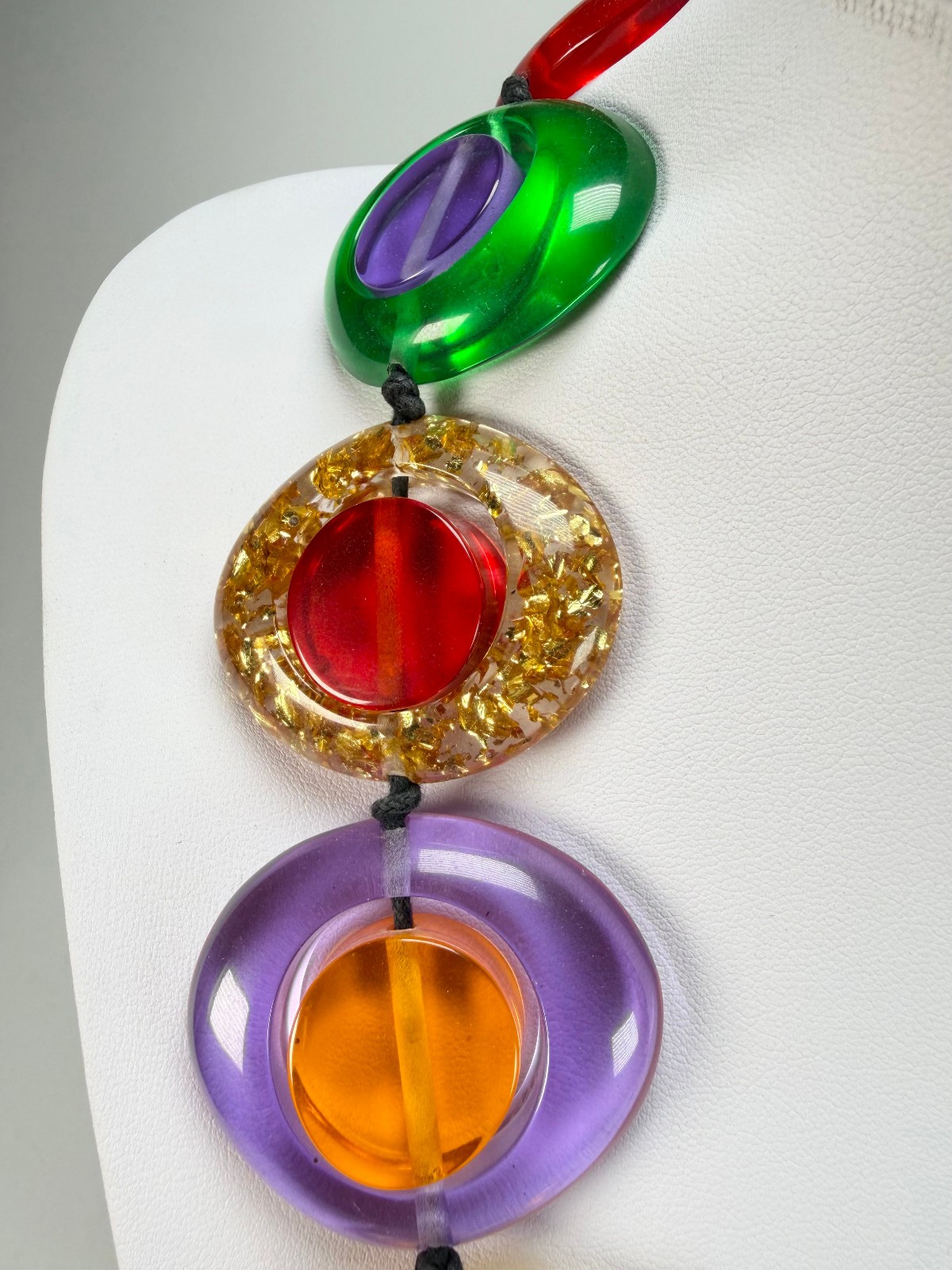 Jackie Brazil “Saturn” Transparent Summer Mix Disk / Cylinder Long 75cm Necklace