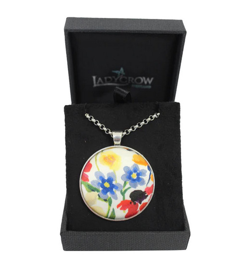Luxurious Fine Liberty Silk Satin Cream Yellow Floral Design Pendant Necklace