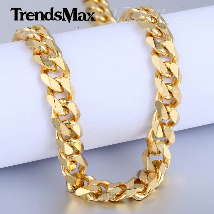 Miami Cuban Curb Link Chain Necklace or Bracelet 14K Gold Plated Stainless Steel