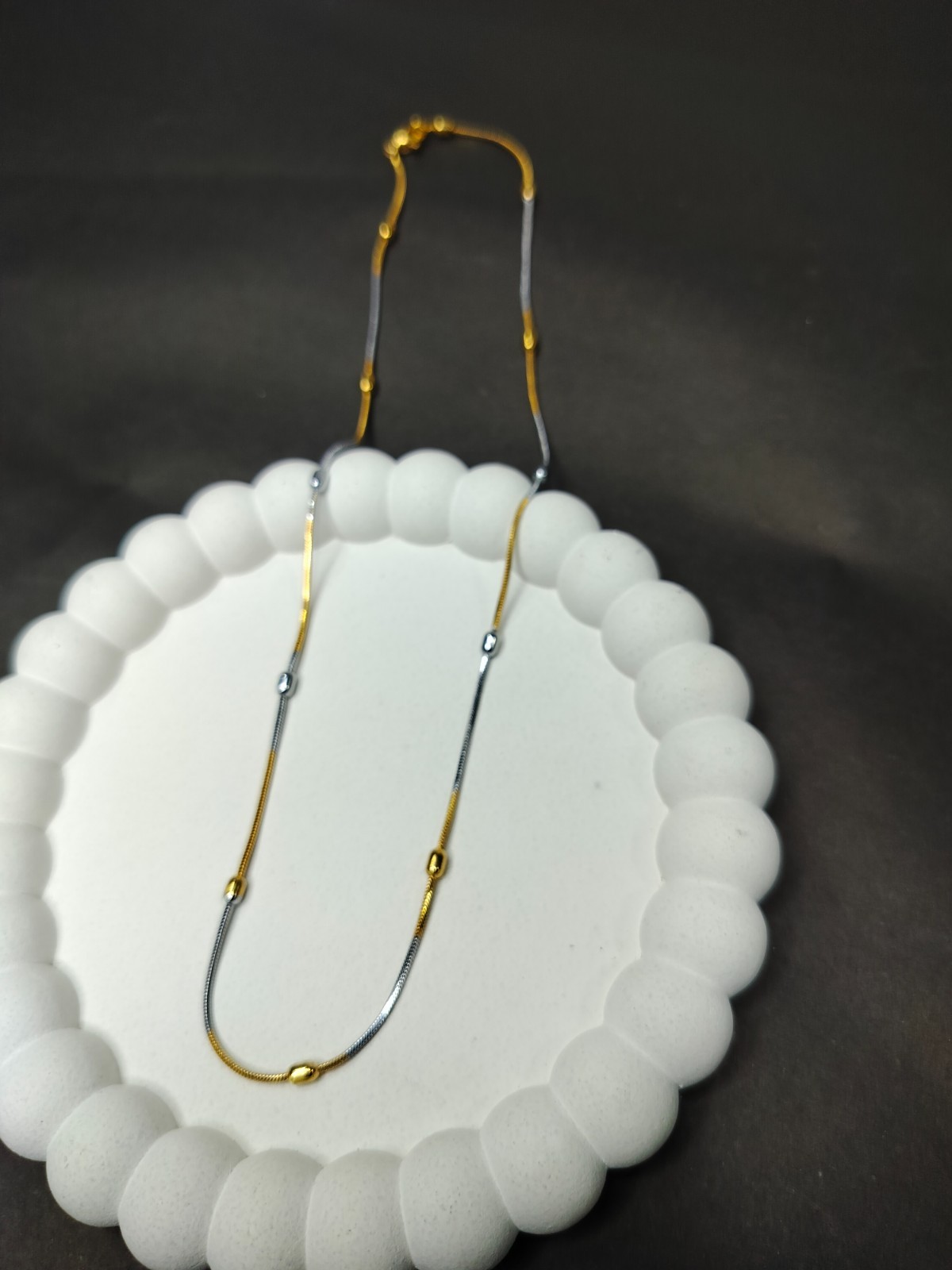 18kt Two Tone Yellow and White Gold Plated Ball Beads Chain Necklace 18 inch