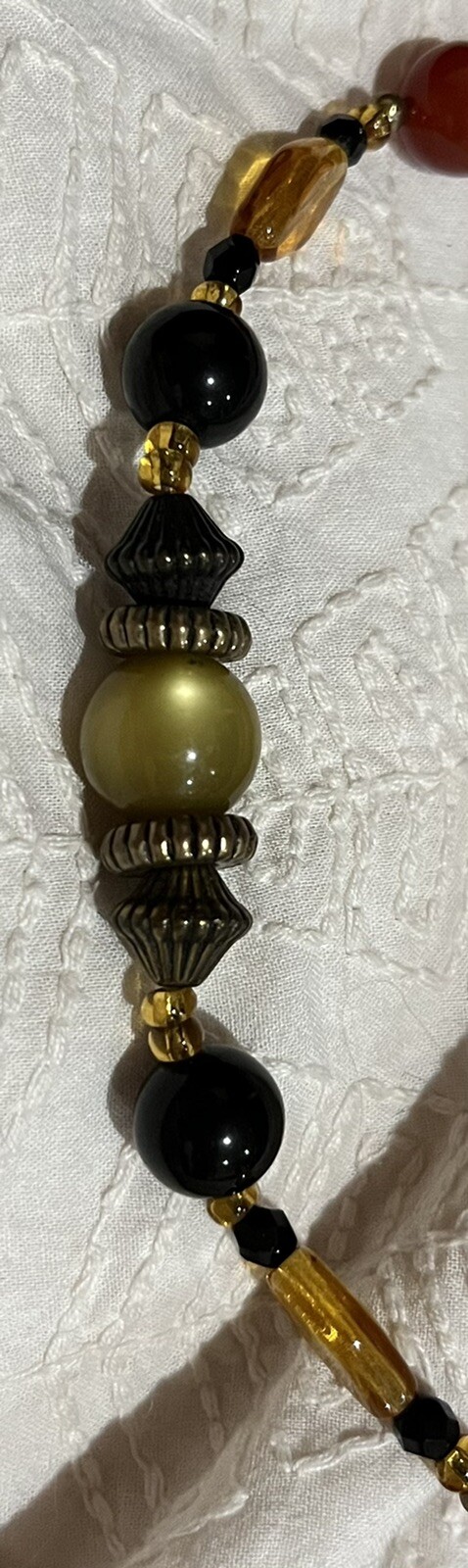 brass tone necklace with bali beads and gemstone Beads