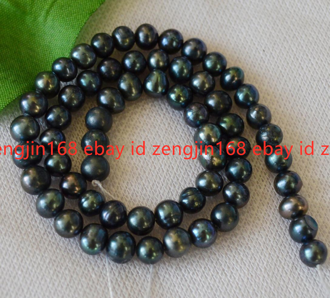 Genuine Natural 6-7mm Black Real Pearl Gems Loose Beads 14.5″ Strand