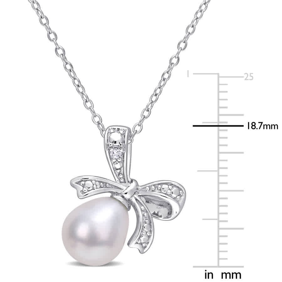 AMOUR 8.5-9mm Freshwater Cultured Pearl and Diamond Accent Bow Pendant with