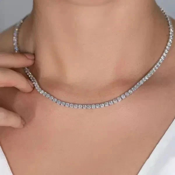 13 CT Round Cut Simulated Diamond Women’s Tennis Necklace 14K White Gold Plated