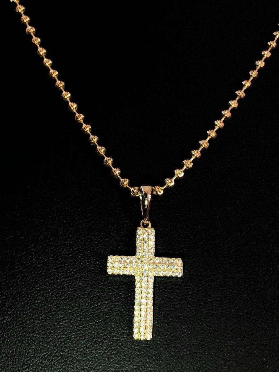 Sterling Silver 925 *14k Gold Plated* Men’s Small Cross Pendant CZ