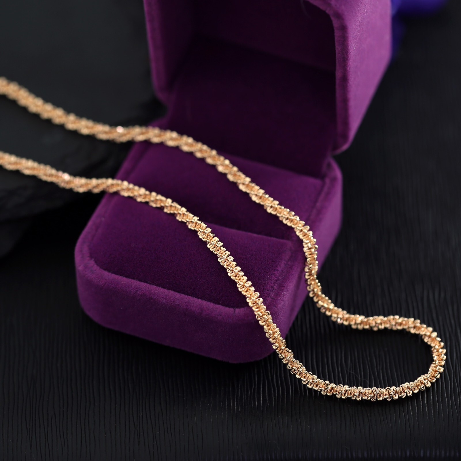 NEW 18K ROSE GOLD FILLED GLITTER Twisted Margarita Box CHAIN NECKLACE 18 INCH