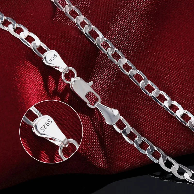Sterling Silver Necklace 925 Solid 2-12mm Face Chain Lobster Clasp Men Jewelry