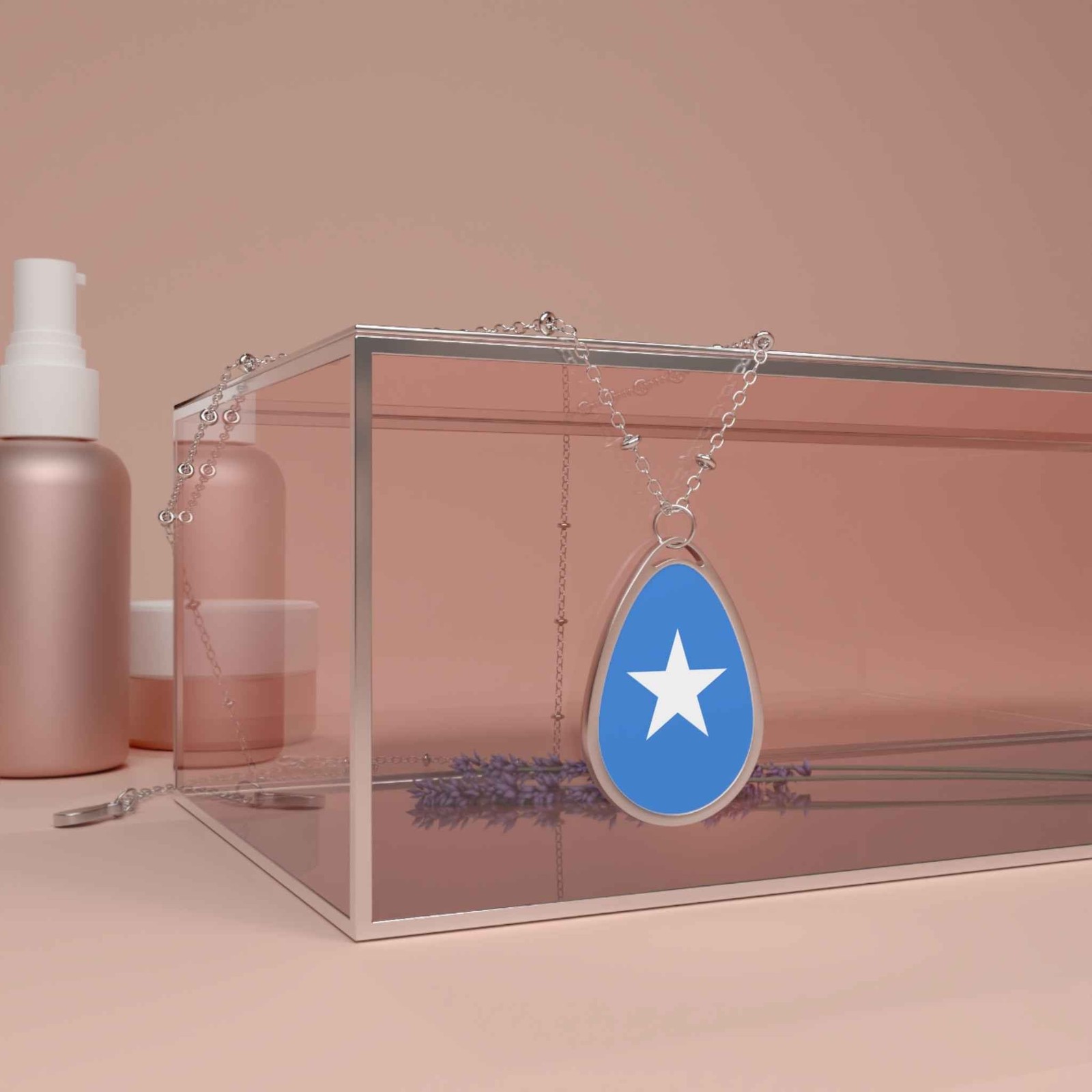 Somalia Flag Necklace – Somali Heritage Oval Pendant – One Size / Silver