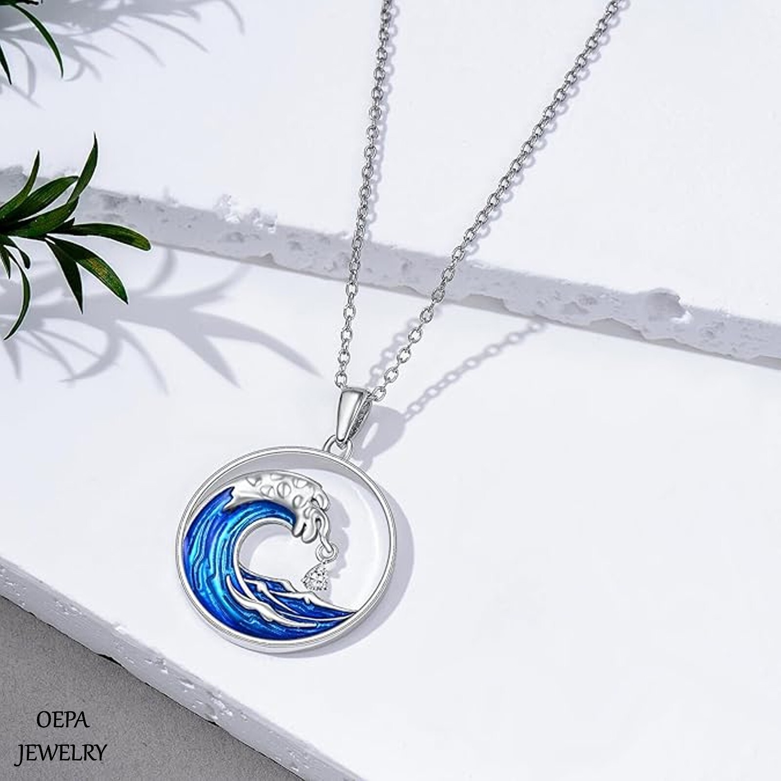 925 Sterling Silver Wave Necklace Ocean Wave Pendant for Women Necklace
