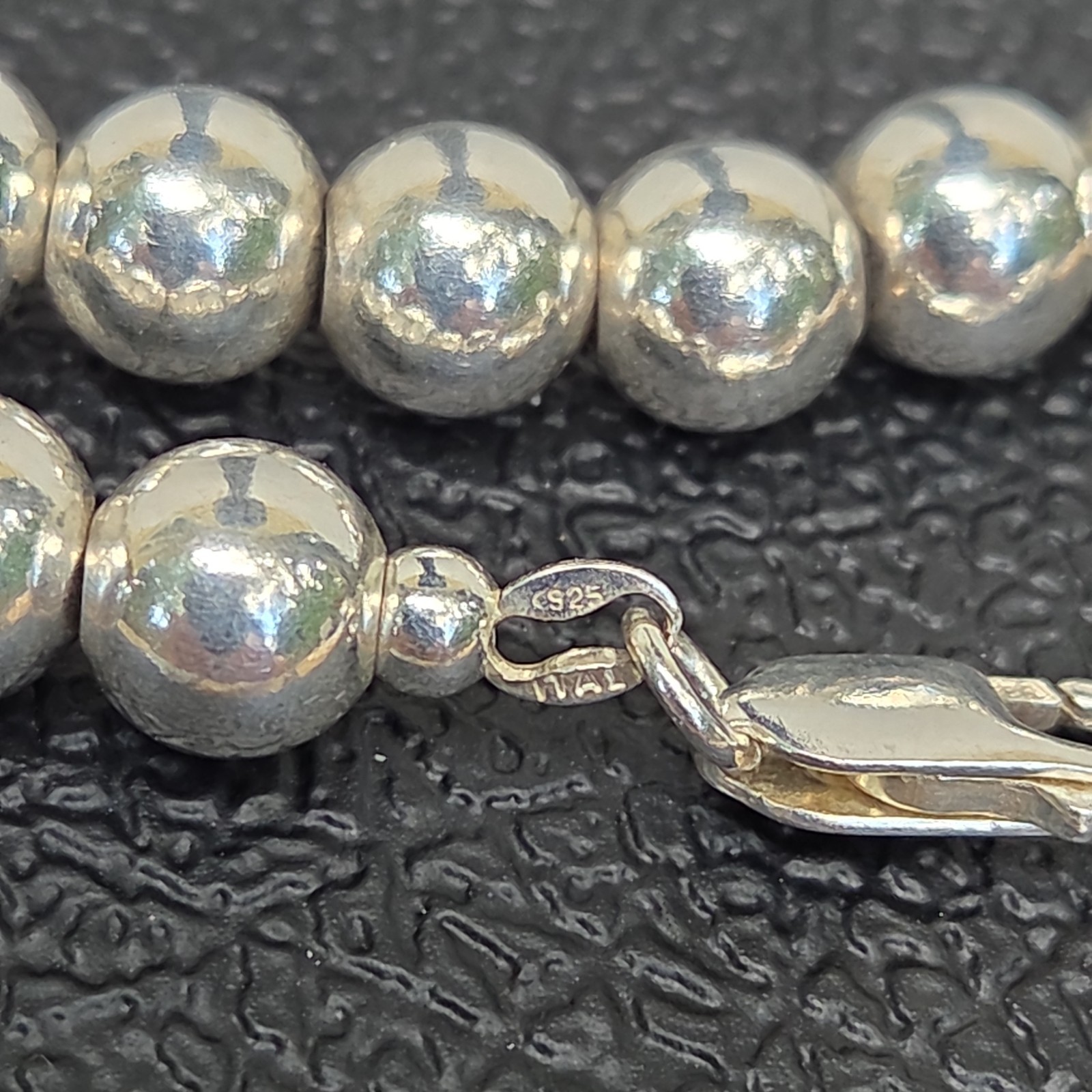 Vintage Sterling Silver Italian Bead Necklace 18 in -Lobster Clasp Excellent