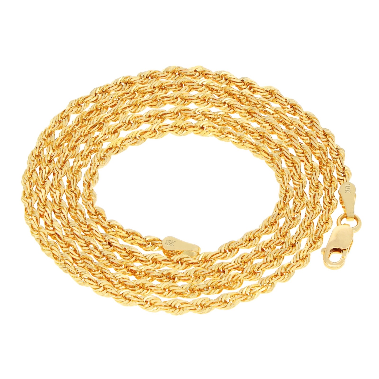 18K Yellow Gold Solid Mens 2.5mm Diamond Cut Rope Chain Italian Necklace 24″