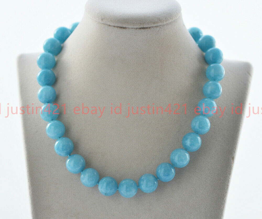Natural 8/10/12mm Brazil Blue Aquamarine Gemstone Round Beads Necklace 18″ AAA