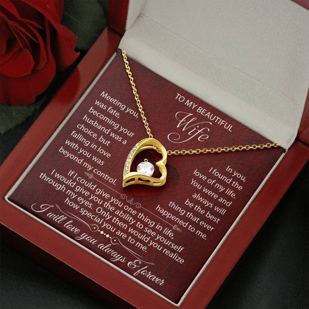 To My Beautiful Wife, Meeting You Was Fate, I Love you Always & Forever Necklace