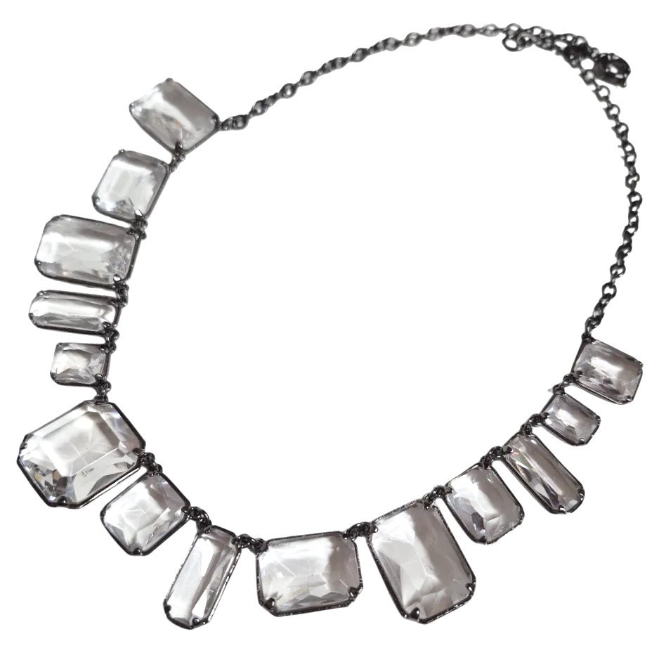 J.Crew Faceted Crystal Statement Necklace Crystal Hematite-Tone Plated Brass