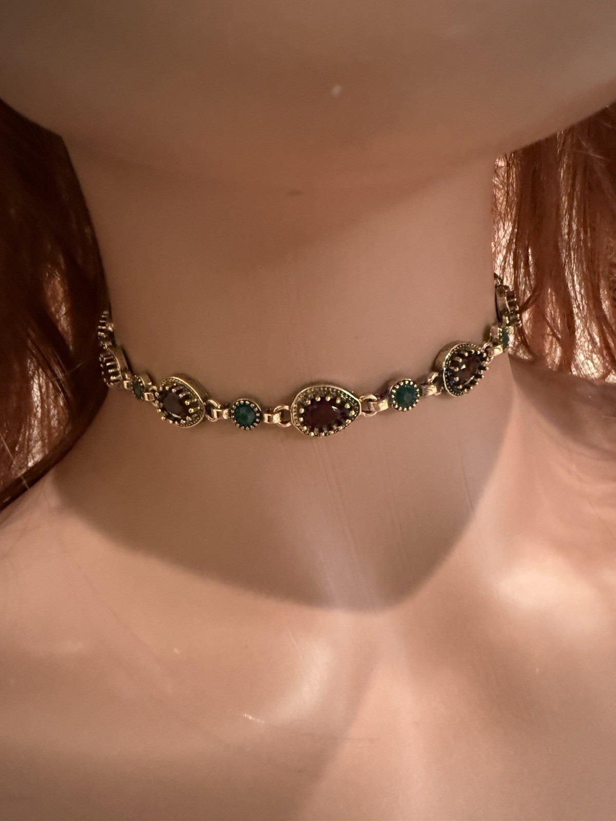 Gold Choker Necklace Chunky Statement Red Green
