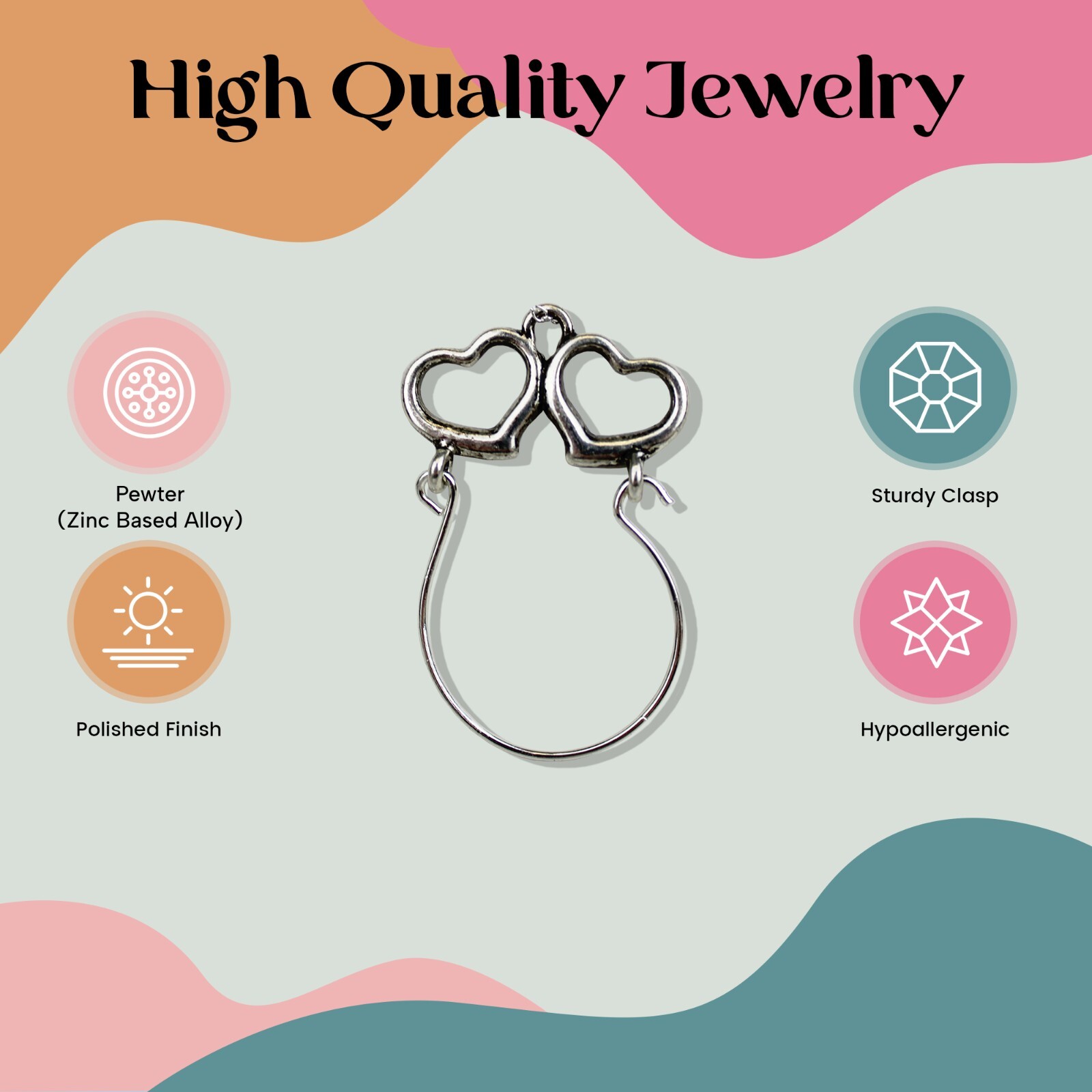 FashionJunkie4Life Pewter Double Heart Charm Holder Pendant Necklace
