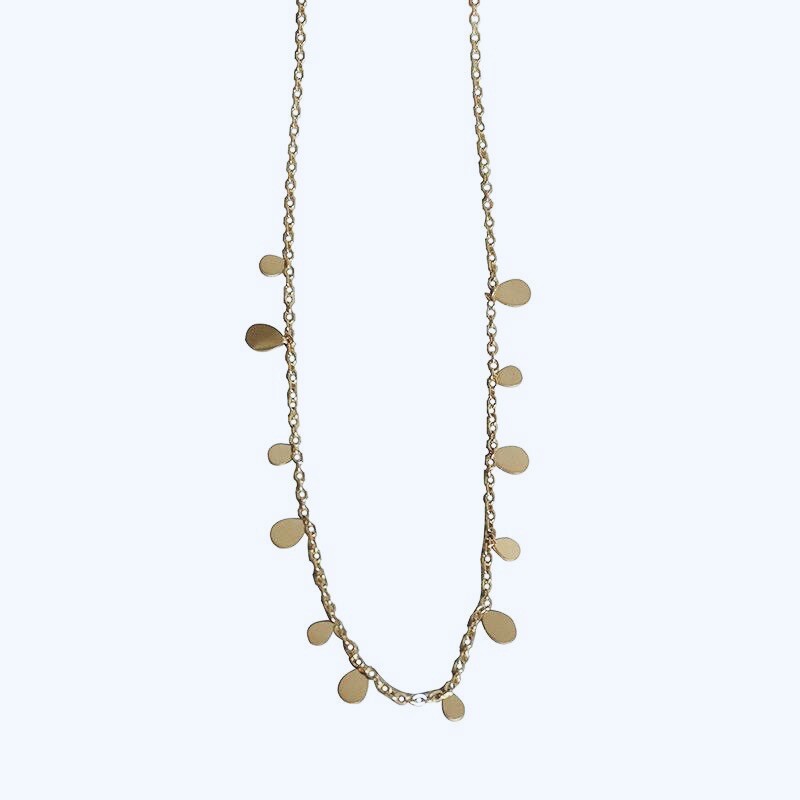 Gold Titanium Stainless Steel Disc Dangle Beads Chain Necklace Choker PE7