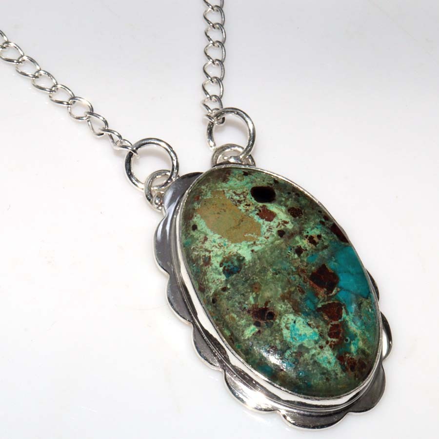 925 Silver Plated Fine Finish Chrysocolla Necklace 19″ Limited Edition Design JW