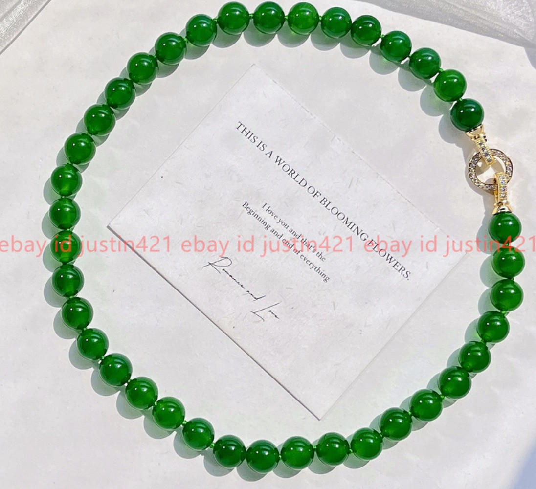 Natural Beautiful 8/10/12mm Green Jade Round Gemstone Beaded Necklace 16-28in