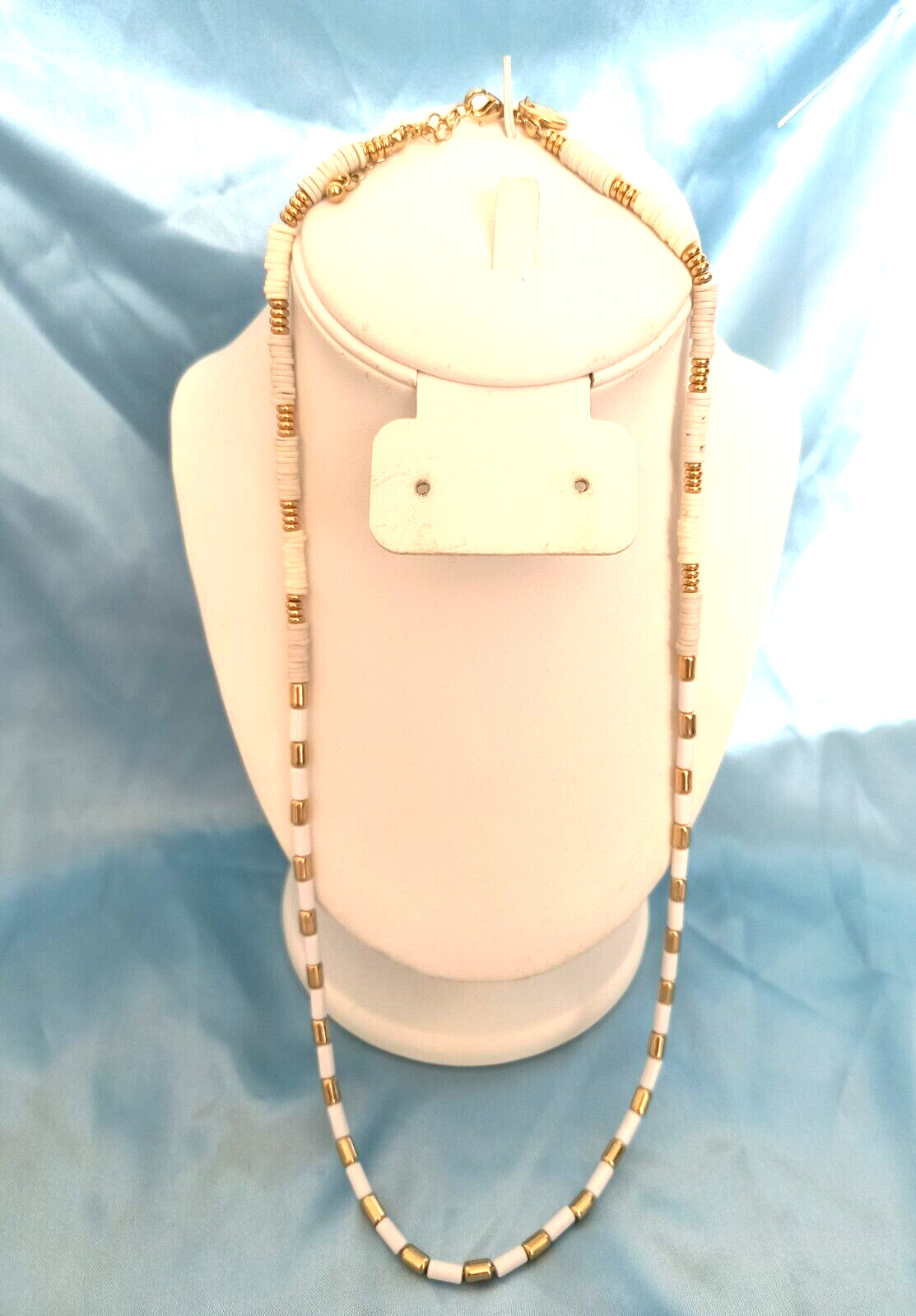 Aeropostale Necklace White and Gold Color Acrylic Beads Appx 24 inches Long