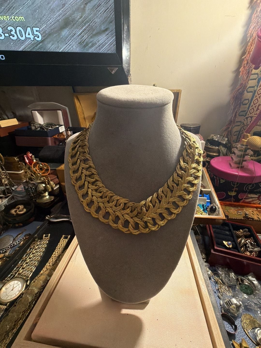 Vintage Gold Tone Woven Statement Collar Necklace